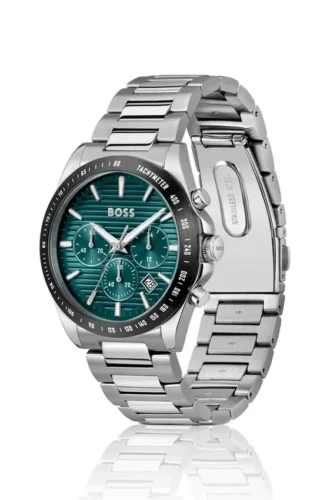 Chronographenuhr mit Gliederarmband und grünem, geriffeltem Zifferblatt