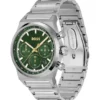 Chronographenuhr mit grünem Zifferblatt aus silberfarbenem Stahl