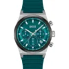 Chronographenuhr mit grünem Zifferblatt und Silikonarmband