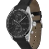 Chronographenuhr mit Lederarmband und schwarzem Zifferblatt
