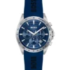 Chronographenuhr mit Logo-Armband und blauem, strukturiertem Zifferblatt