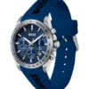 Chronographenuhr mit Logo-Armband und blauem, strukturiertem Zifferblatt