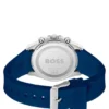 Chronographenuhr mit Logo-Armband und blauem, strukturiertem Zifferblatt