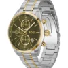 Chronographenuhr mit olivfarbenem Zifferblatt und Zweifarb-Effekt