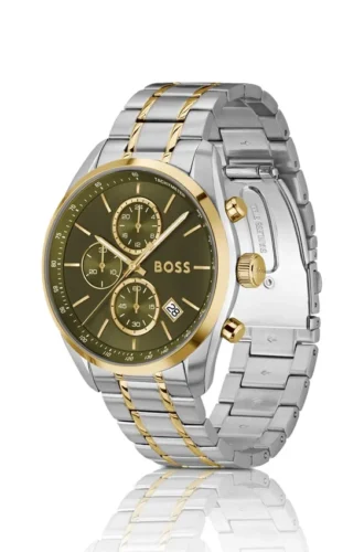 Chronographenuhr mit olivfarbenem Zifferblatt und Zweifarb-Effekt