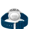 Chronographenuhr mit schwarzem Zifferblatt und blauem Silikonarmband