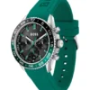 Chronographenuhr mit schwarzem Zifferblatt und Silikonarmband