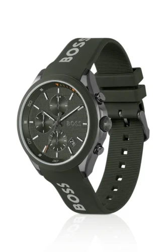 Chronographenuhr mit Silikonarmband mit Markenlogo