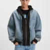 Denim-Bomberjacke mit Jersey-Einsatz Denim-Bomberjacke mit Jersey-Einsatz