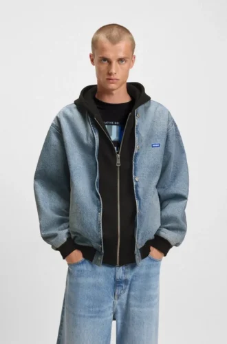 Denim-Bomberjacke mit Jersey-Einsatz