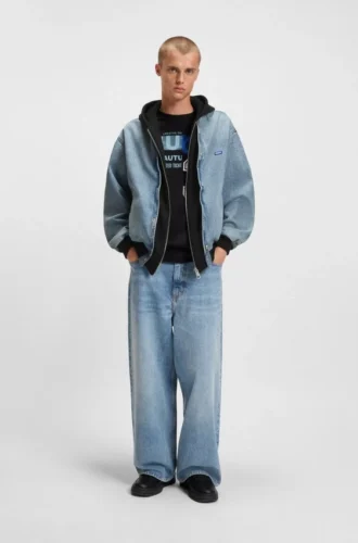 Denim-Bomberjacke mit Jersey-Einsatz