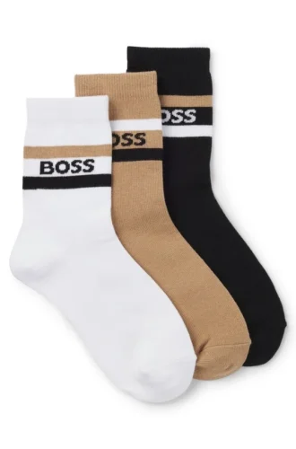 Dreierpack Socken für Kinder mit Streifen und Logo
