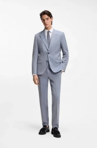 Dreiteiliger Anzug in Slim Fit aus Popeline aus Wollmischung