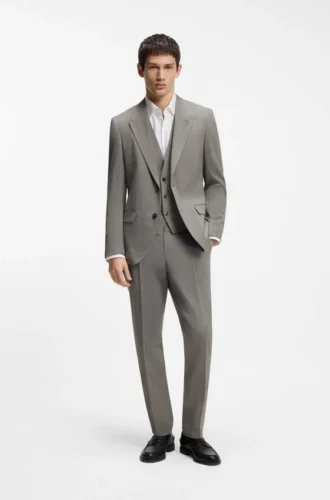 Dreiteiliger Anzug in Slim Fit aus Popeline aus Wollmischung