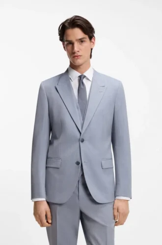 Dreiteiliger Anzug in Slim Fit aus Popeline aus Wollmischung