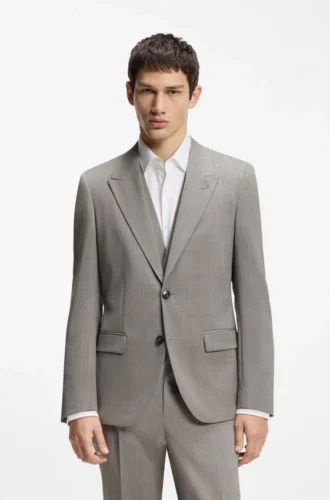 Dreiteiliger Anzug in Slim Fit aus Popeline aus Wollmischung