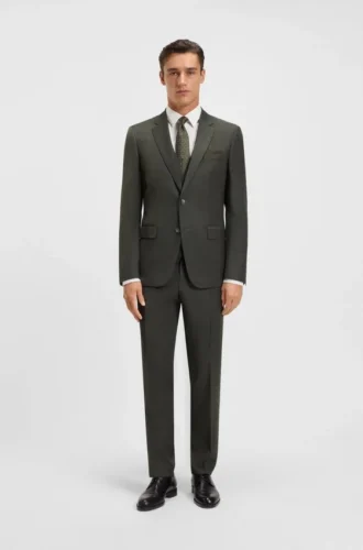 Dreiteiliger Slim-Fit-Anzug aus gemusterter Stretchwolle