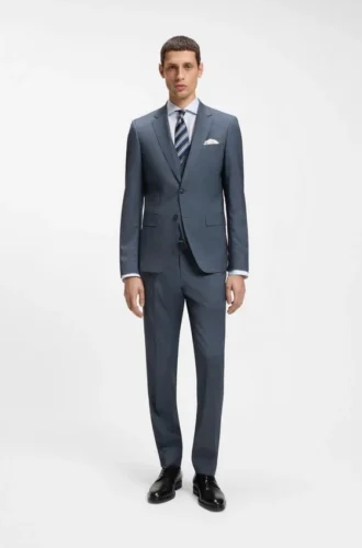 Dreiteiliger Slim-Fit-Anzug aus gemusterter Stretchwolle