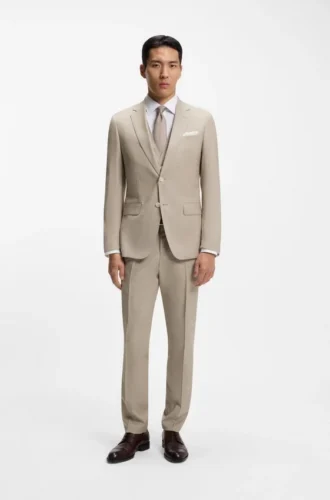 Dreiteiliger Slim-Fit-Anzug aus gemusterter Stretchwolle