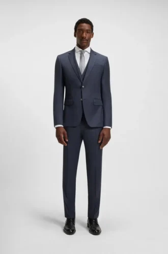 Dreiteiliger Slim-Fit-Anzug aus gemusterter Stretchwolle