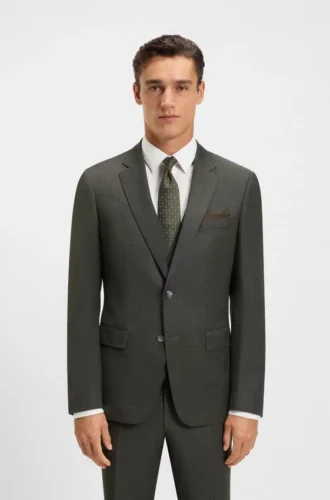 Dreiteiliger Slim-Fit-Anzug aus gemusterter Stretchwolle