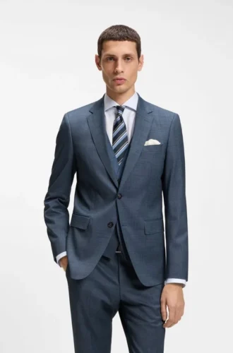 Dreiteiliger Slim-Fit-Anzug aus gemusterter Stretchwolle