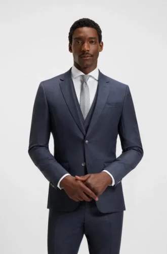 Dreiteiliger Slim-Fit-Anzug aus gemusterter Stretchwolle