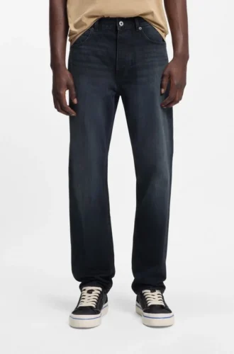 Dunkelblaue Jeans in Regular-Fit aus stonewashed Denim