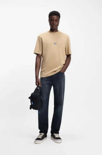 Dunkelblaue Jeans in Regular-Fit aus stonewashed Denim