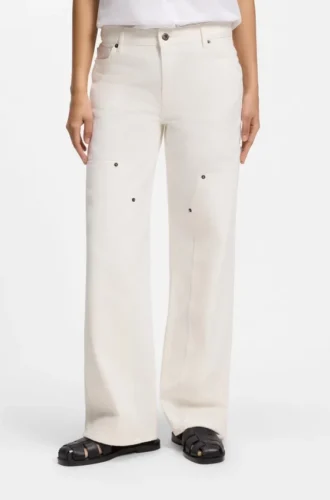Ecrufarbene Baggy-Jeans aus festem Denim