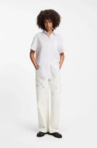 Ecrufarbene Baggy-Jeans aus festem Denim