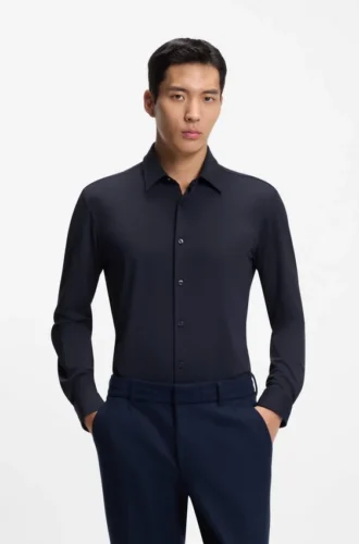 Funktionales, elastisches Slim-Fit-Hemd aus strukturiertem Jersey