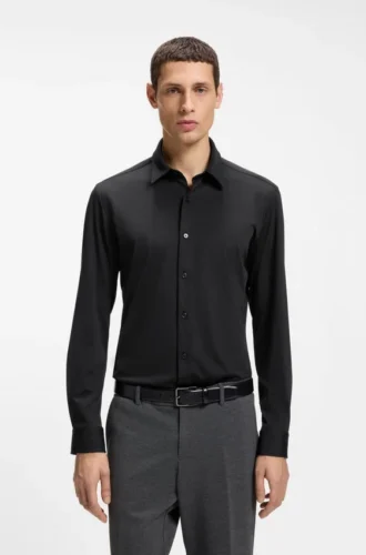 Funktionales, elastisches Slim-Fit-Hemd aus strukturiertem Jersey