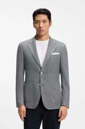 Gemusterte Jacke in Regular-Fit aus einer Leinenmischung