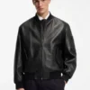 Gemusterte Lederjacke in Regular-Fit