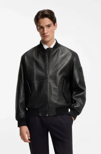 Gemusterte Lederjacke in Regular-Fit