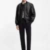 Gemusterte Lederjacke in Regular-Fit