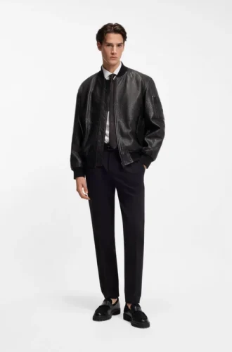 Gemusterte Lederjacke in Regular-Fit