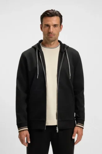 Gemusterter Kapuzenpullover mit Reißverschluss und Kordelzug aus Baumwollmischung