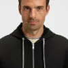Gemusterter Kapuzenpullover mit Reißverschluss und Kordelzug aus Baumwollmischung