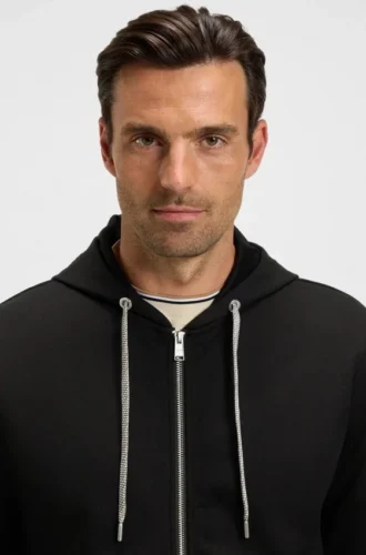 Gemusterter Kapuzenpullover mit Reißverschluss und Kordelzug aus Baumwollmischung