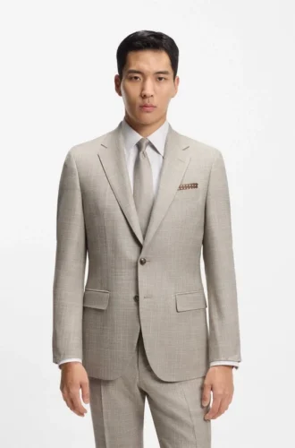 Gemusterter zweiteiliger Slim-Fit-Anzug aus einer Woll-Seiden-Mischung