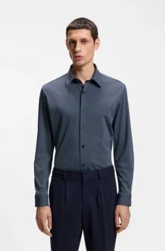 Gemustertes Slim-Fit-Hemd aus Performance-Stretch-Jersey