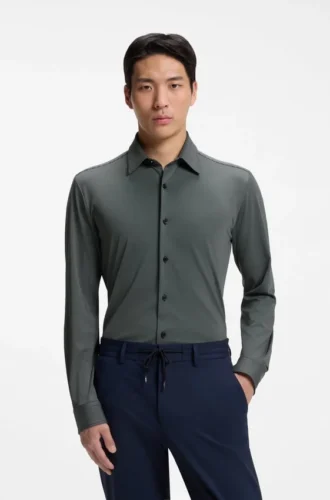 Gemustertes Slim-Fit-Hemd aus Performance-Stretch-Jersey
