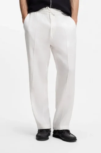 Gerade geschnittene Hose mit Kordelzug aus einer Leinenmischung