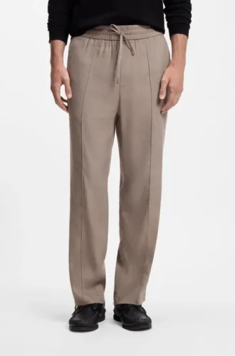 Gerade geschnittene Hose mit Kordelzug aus einer Leinenmischung