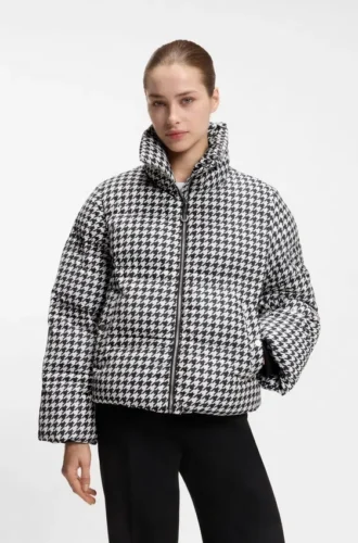 Gesteppte Jacke mit Hahnentrittmuster