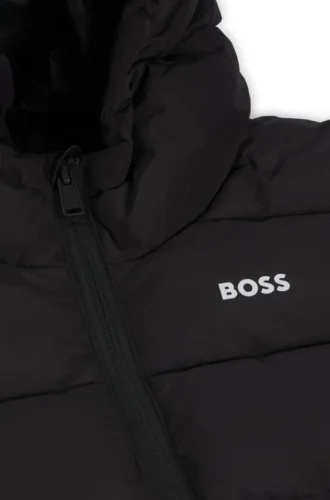 Gesteppte Kinderjacke mit Kapuze und Logo-Details