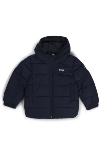 Gesteppte Kinderjacke mit Kapuze und Logo-Details