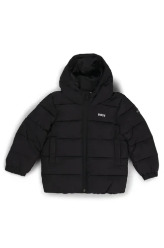 Gesteppte Kinderjacke mit Kapuze und Logo-Details